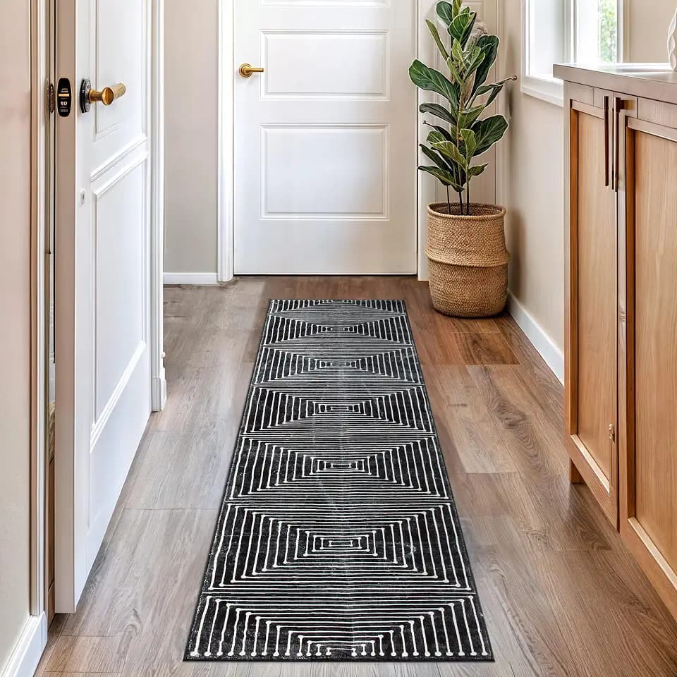 Rugshop Bohemian Stripes Non-Slip Washable Runner Rug Black 2' x 8'