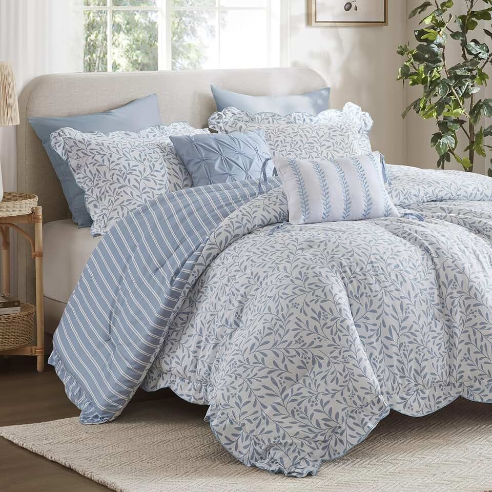 Madison Park Blue Floral Comforter Set King, 5PC Reversible Bedding Set