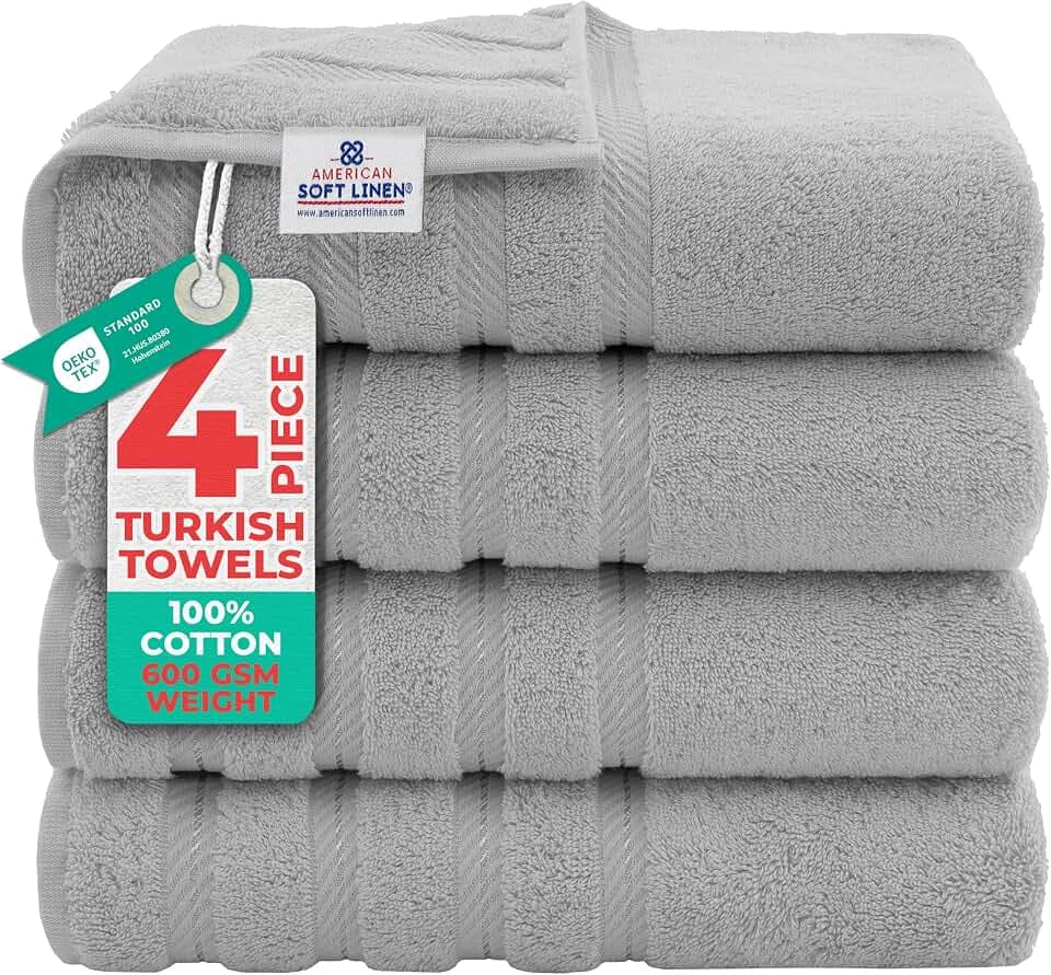 American Soft Linen 100% Cotton Luxury Turkish Towels, 4 PC Bath Towel Set
