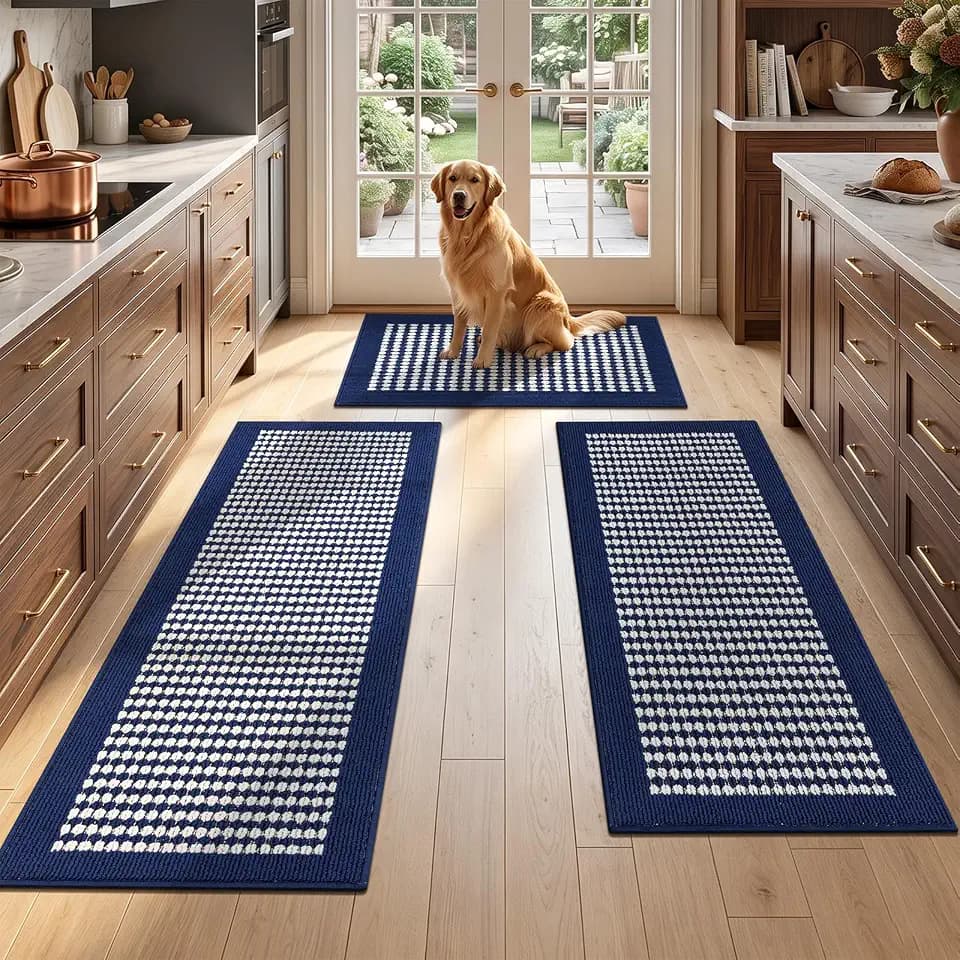Ileading Kitchen Mat Sets 3 Piece Washable Navy Kitchen Floor Runner Rugs