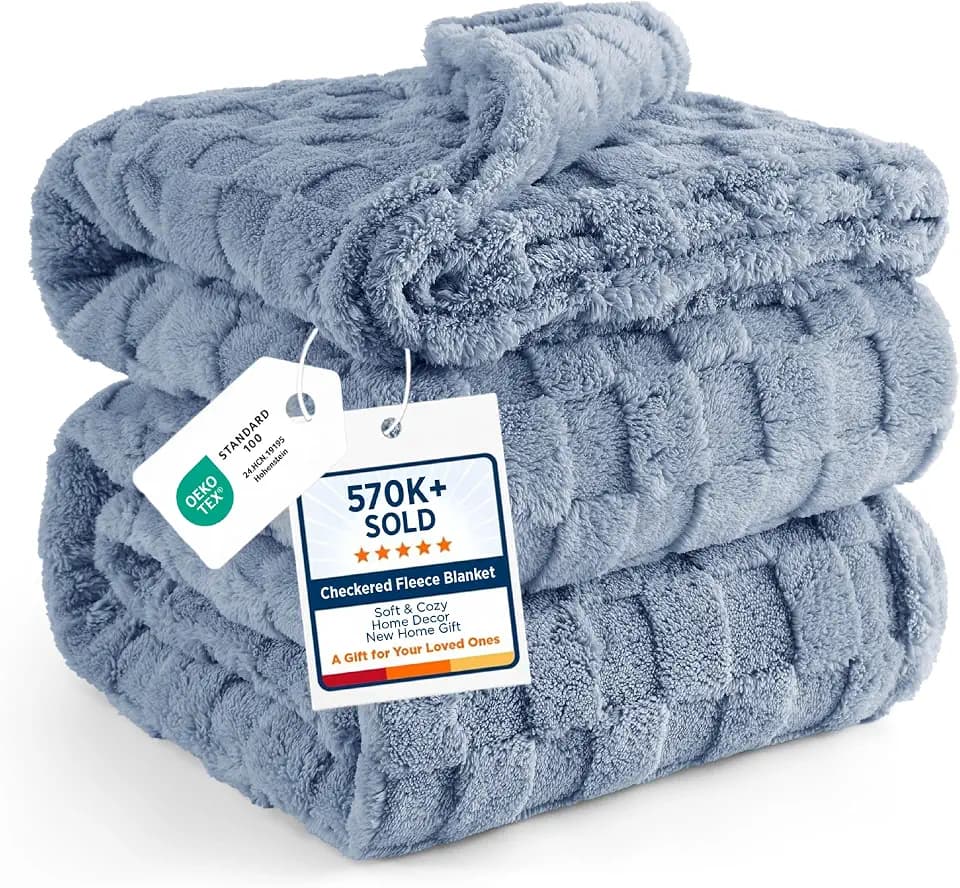 Bedsure Checkered Soft King Size Blankets for Bed, Ashley Blue, 108"×90"