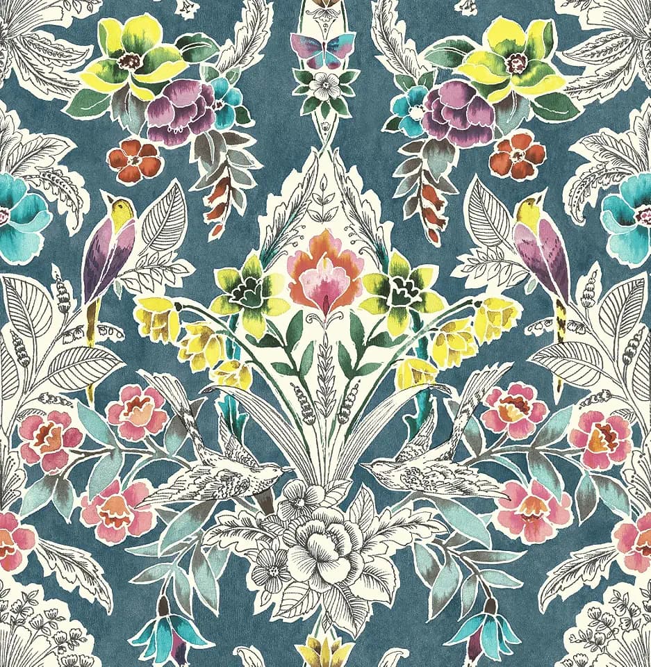NuWallpaper NU3037 Summer Love Teal Peel & Stick Wallpaper, Multicolor