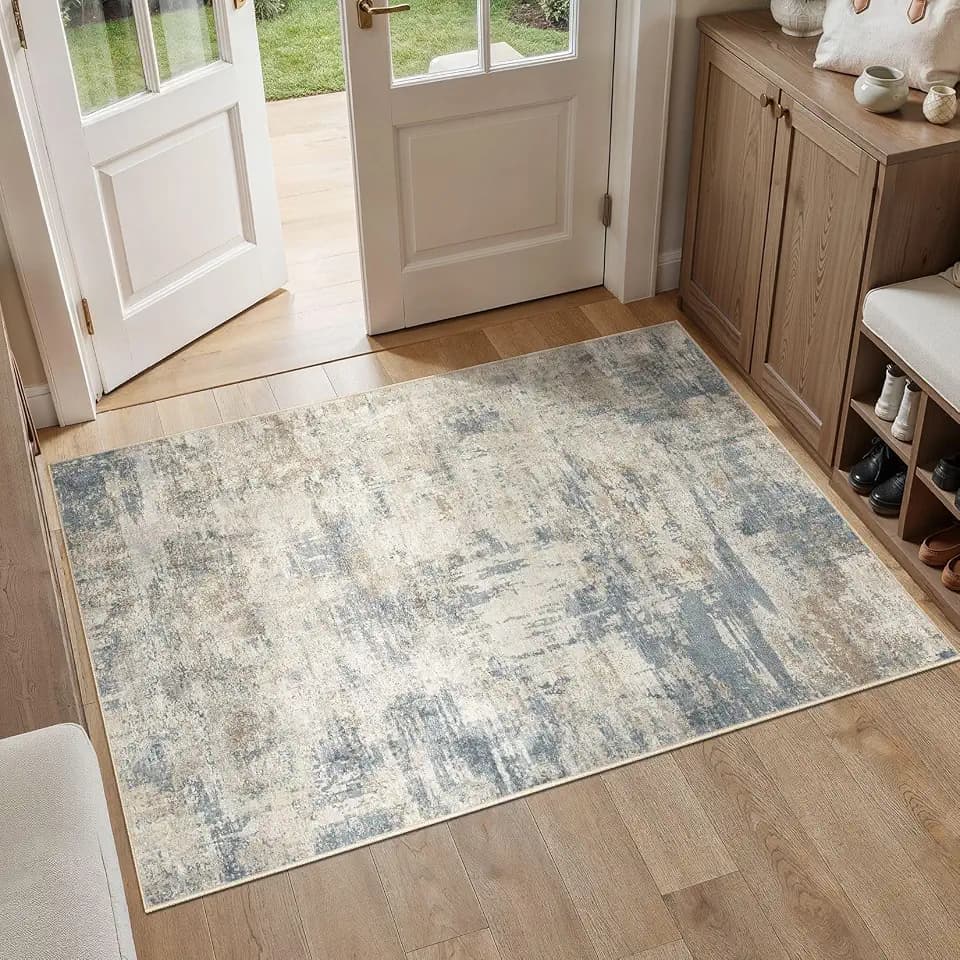 cotiled 3x5 Area Rugs Entryway: Washable Abstract Rug Light Blue