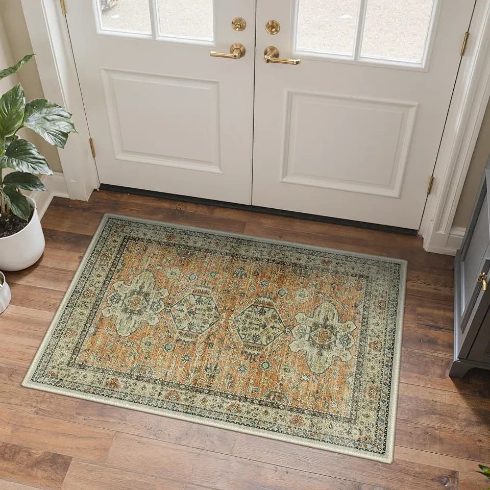 Bavni 2x4 Rug Runner, Washable Non Slip for Entryway, Terracotta
