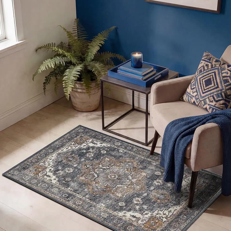 Keen Home Design Vintage Washable Entryway Rug, Non-Slip Low Pile, 2x3