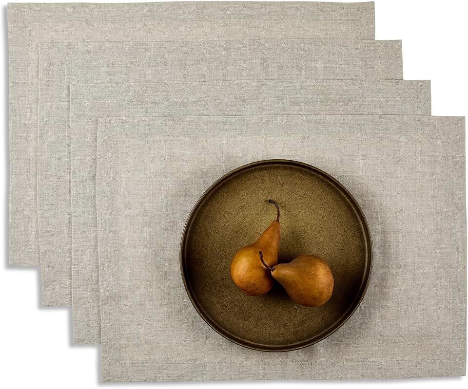 Solino Home 100% Pure Linen Placemats Natural, Fete 14 x 19 in, Set of 4