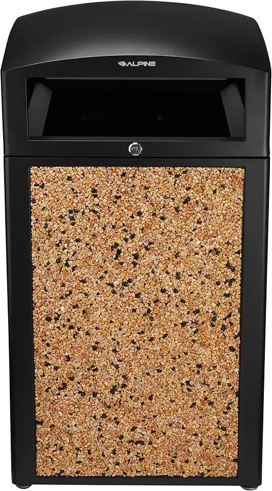 Alpine Indoor & Outdoor Commercial Trash Can with Lid - 40 Gallon Heavy Duty Metal Garbage Can with Removable Bin, Locking Lid for a Modern Look in Patio, Pool, Deck, Office (Stone Panels)