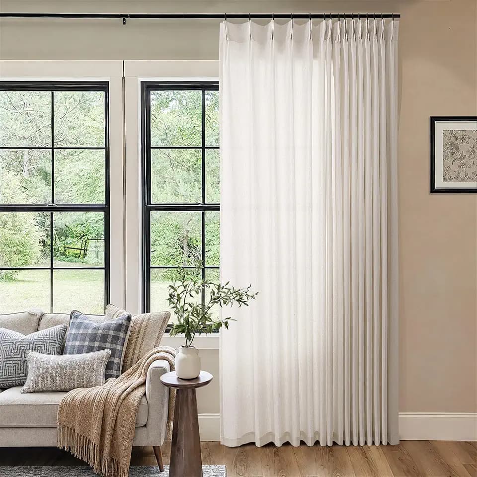 Linen Sheer Pleated Curtains 108 Inches Long 100 Inch Width Cream