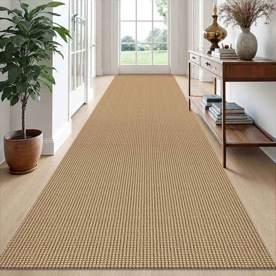 EARTHALL Runner Rug 3x16 Ft Washable Runners for Hallways Extra Long Woven Non Slip Entryway Runner Braided Kitchen Runner Indoor Outdoor Carpet Runners for Hotels, Hall, Stair, Orange/Tan/Brown