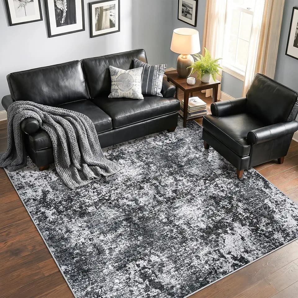 5x5 Area Rug Living Room: Modern Abstract Stain Resistant Mat for Bedroom