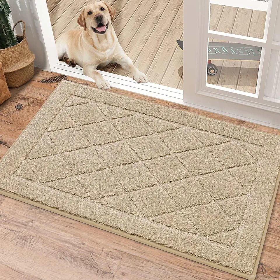 BEQHAUSE Dirt Trapper Door Mat 20" x 32", Doormat Non-Slip, Warm Beige