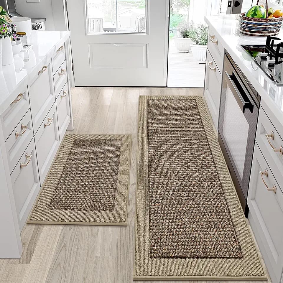 BEQHAUSE Kitchen Rugs Set of 2, Non Slip Washable, 24"x36"+24"x60", Taupe