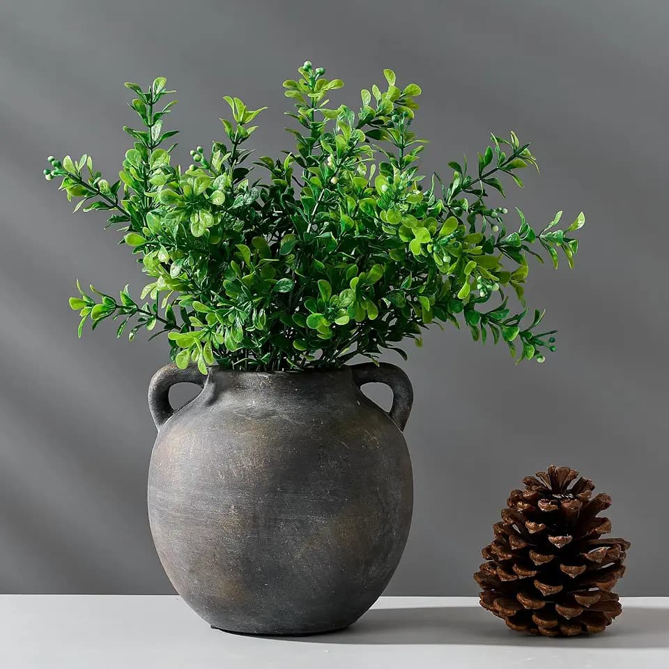 PORCER Ceramic Rustic Vase for Home Decor, 5.8 Inch Terracotta with Handles, Vintage Decorative for Flowers, Plants, Living Room, Table, Thanksgiving - Black Bronze