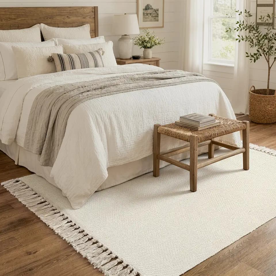 Collive 4' x 6' Bedroom Area Rug, White Modern Indoor Outdoor Rug
