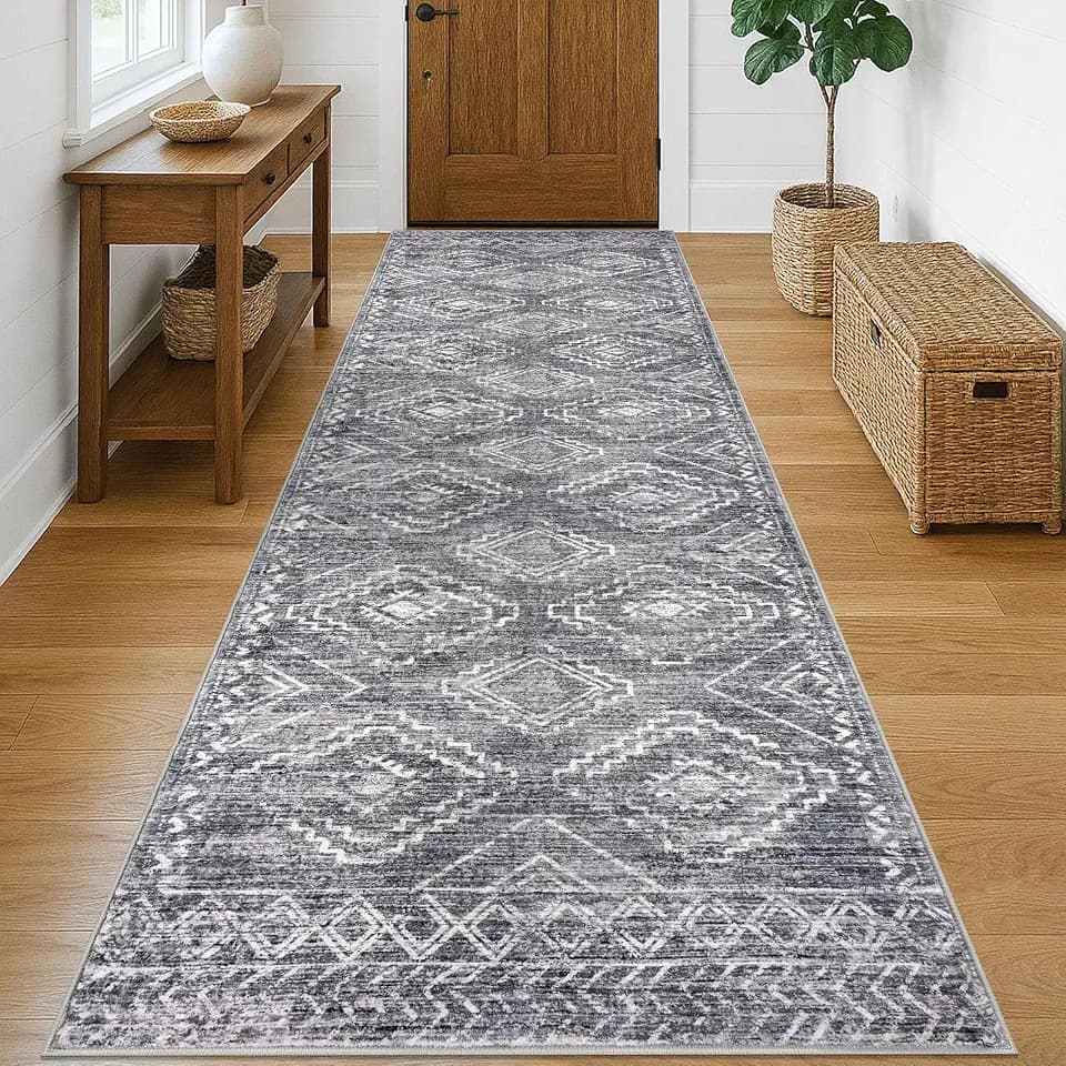 KILOCOCO Hallway Runner 3x10 ft Washable Runner Rug Non Slip, Grey