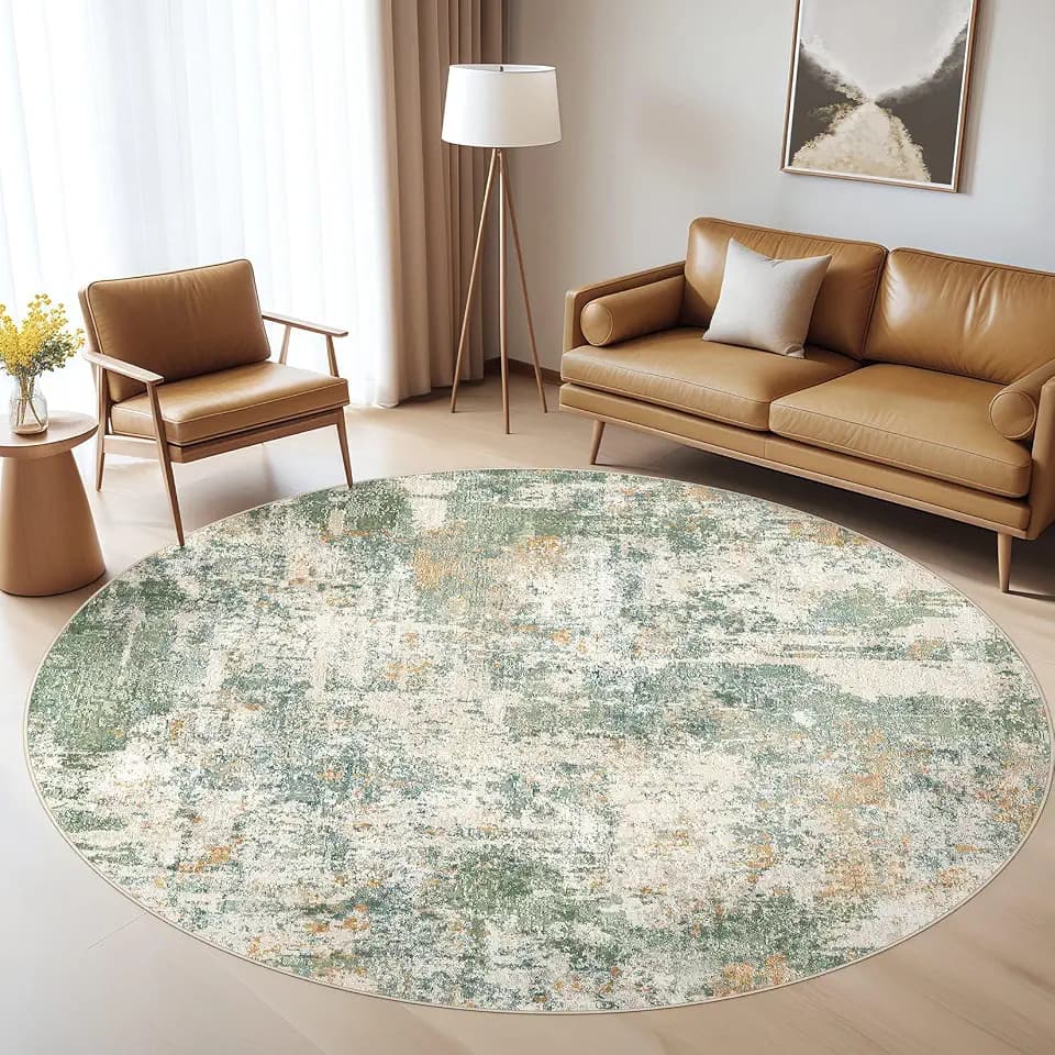 LOONGRUG Round Rug 5x5 Washable Neutral Modern Circle Area Rugs Green