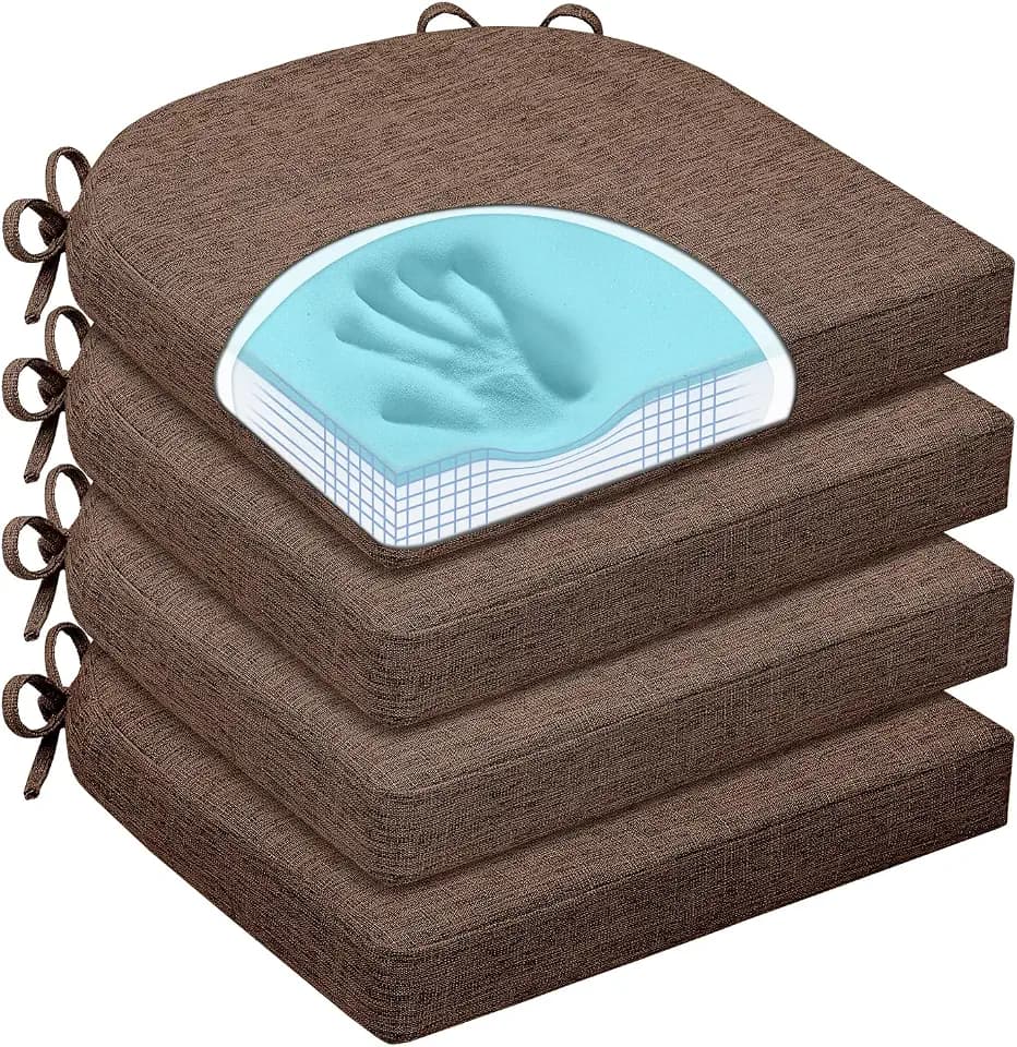 Chair Cushions for Dining Chairs, Non Slip Chair Pads with Ties and Washable Covers, Memory Foam Kitchen Chair Cushions Set of 4, 16"X16"X2.5", Brown