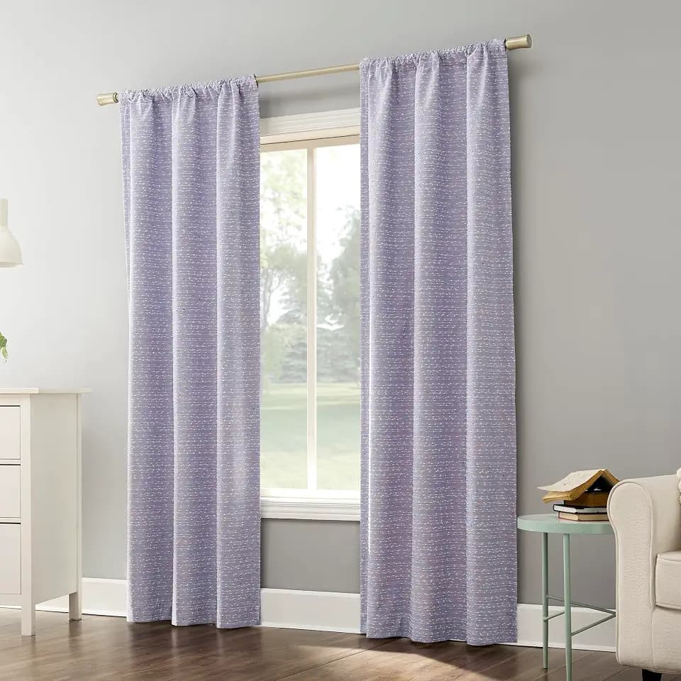 Sun Zero Sylo Generation Contrast Slub Magnetic Closure 100% Blackout Rod Pocket Curtain Panel, 40" x 63", Lavender