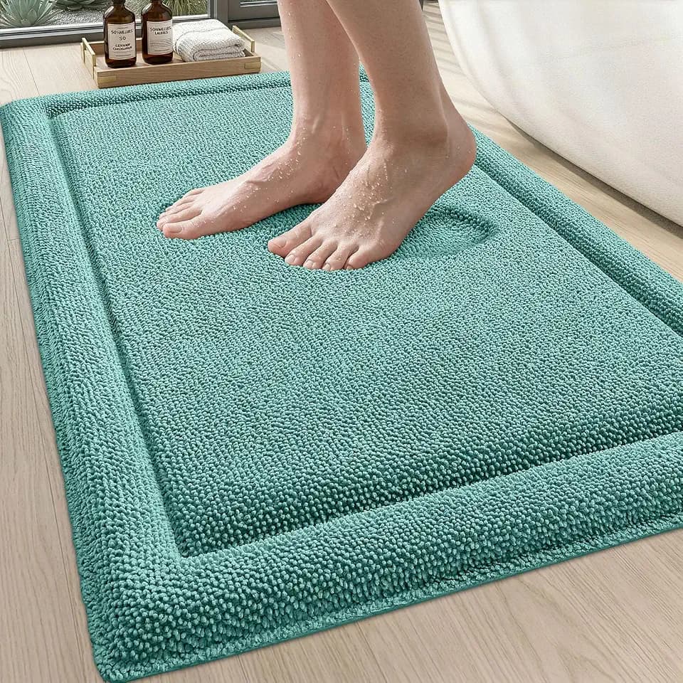 DEXI Memory Foam Bath Mat 36x24, Thick Chenille Bathroom Rug, Teal