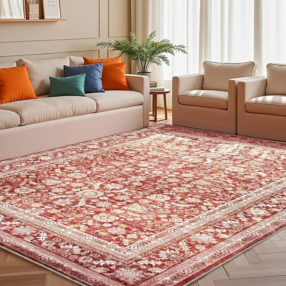 OPPODREAM Vintage RED Area Rugs 4x6, Washable Rug for Living Room