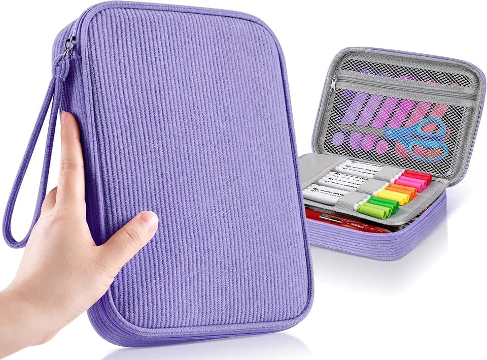 Zannaki Large Capacity Pencil Pouch Organizer | Soft Corduroy Pencil Box for Girls Boys Teens | Cute Big Pen Bag with Multiple Zipper Pockets - Pencil Case Storage for Art Supplies & Stationery-Purple