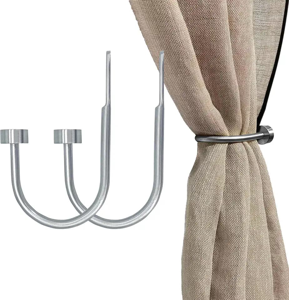 Quality Curtain Holdbacks, Solid Steel Curtain Holdback with Disk Finial,Electroplate Finishes, Set of 2 Window Curtain Tieback Hooks, Nickel Brushed