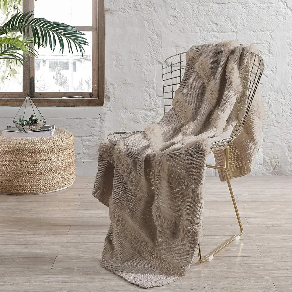Modern Threads Luxury Farrah Acrylic Fur Bed Sofa Throw, Beige - 50" x 60"