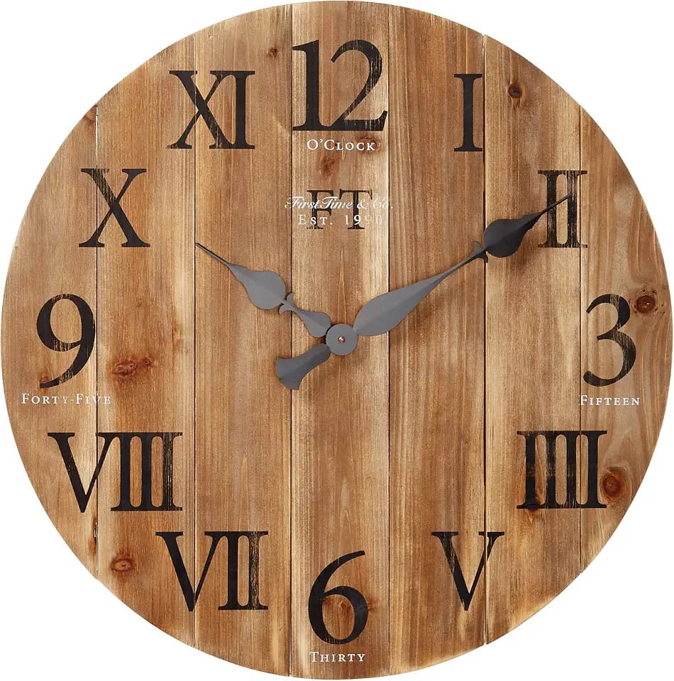 FirsTime & Co. Dark Brown Rustic Barn Wood Wall Clock, Large Vintage Decor for Living Room, Home Office, Round, Wood, Farmhouse, 24 inches