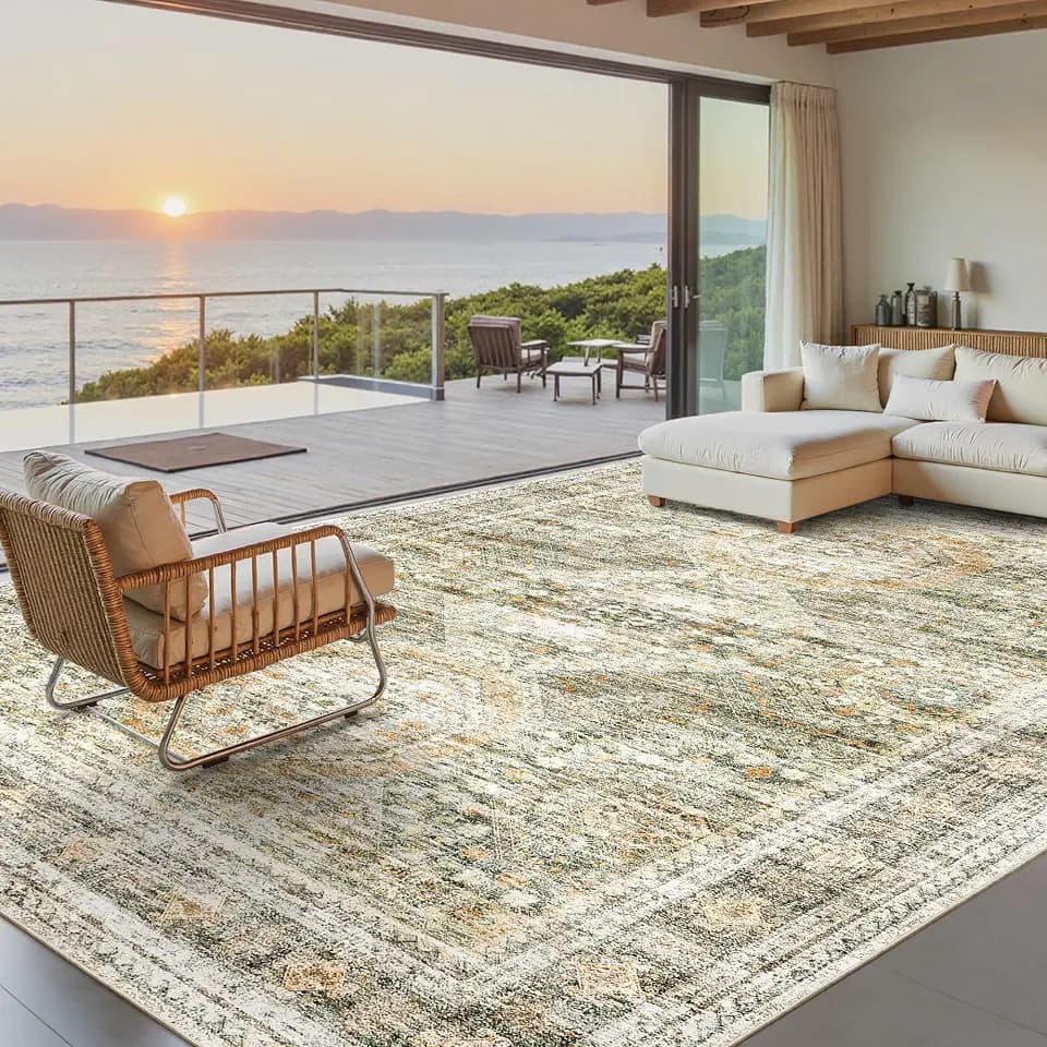 Soalmost Washable Area Rug 8x10 Large Soft Living Room Rugs Green/Orange