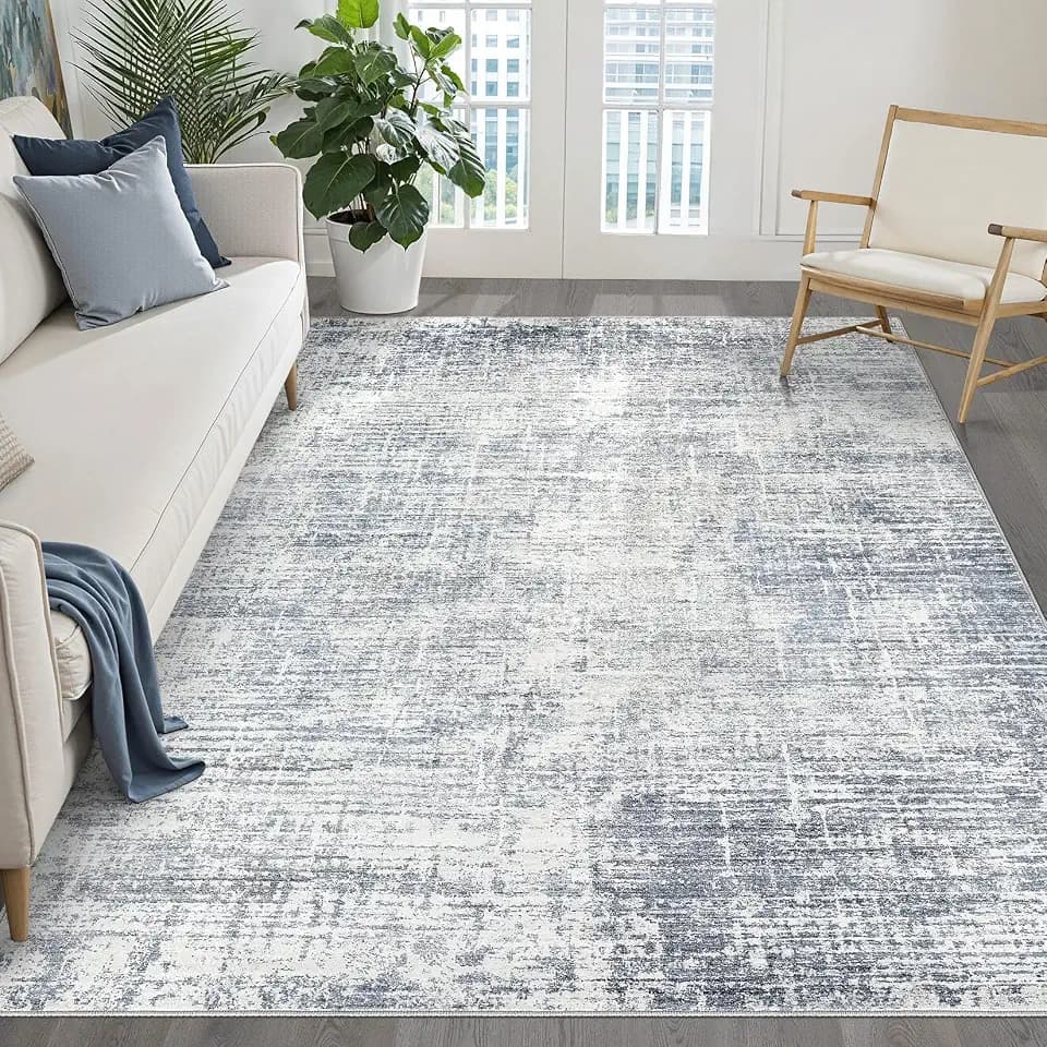 LOONGRUG 5x8 Area Rug Washable Neutral Modern Rug for Living Room Blue