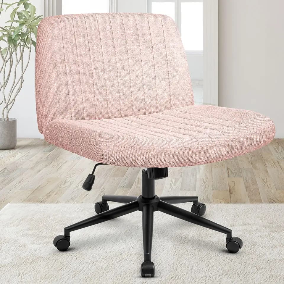 Orange Factory Criss Cross Chair, Wide Wheel Vanity Seat, Pink Dual Base
