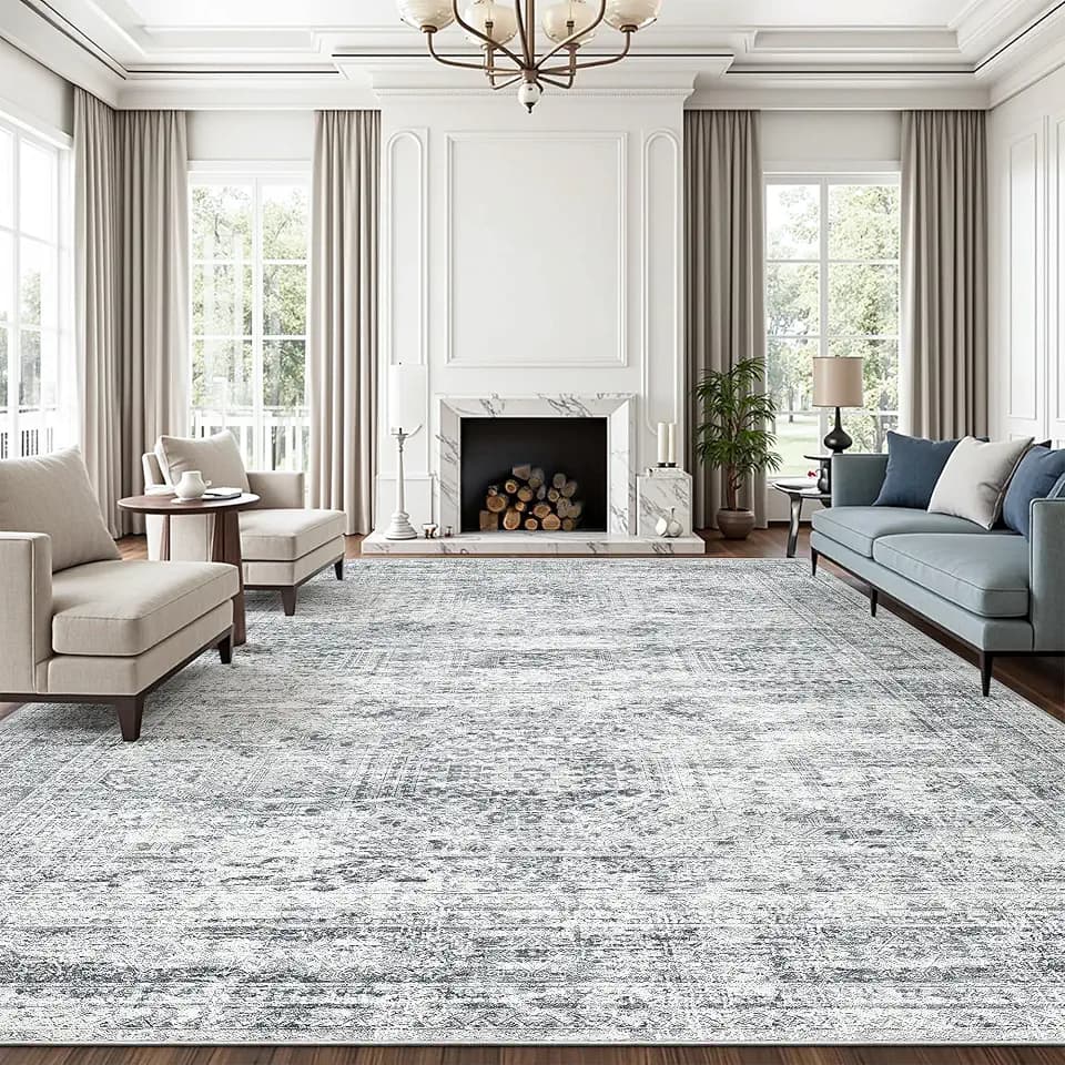 Soalmost 12x15 Washable Area Rugs Soft Living Room Rug Abstract Grey