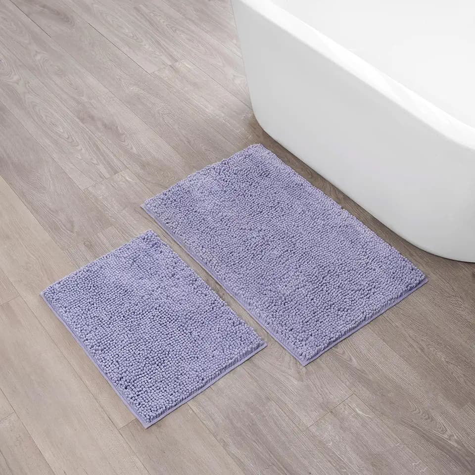 Creative Home Ideas Resort Collection Plush Chenille Bathroom Rugs 2 Piece Set – Non-Slip Backing and Machine Washable, Lavender - 17 x 24 Inches and 21 x 34 Inches Bath Mats