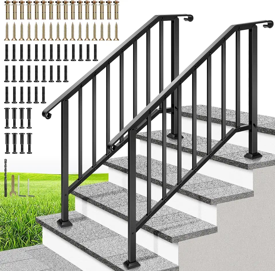 VIVOHOME 4-Step Hand Rails for Outdoor Steps with Curved Ends and Balusters