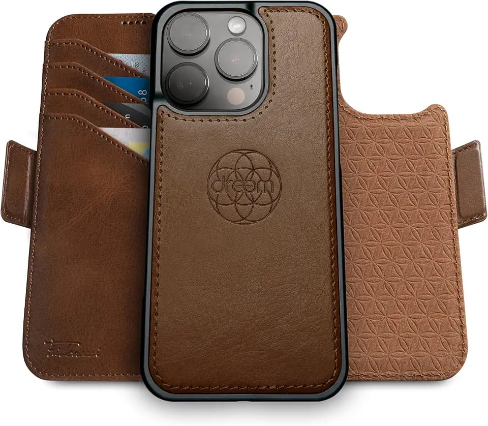Dreem Vegan Leder Handyhülle für iPhone 15 Pro Max, Magnetisch & Abnehmbar