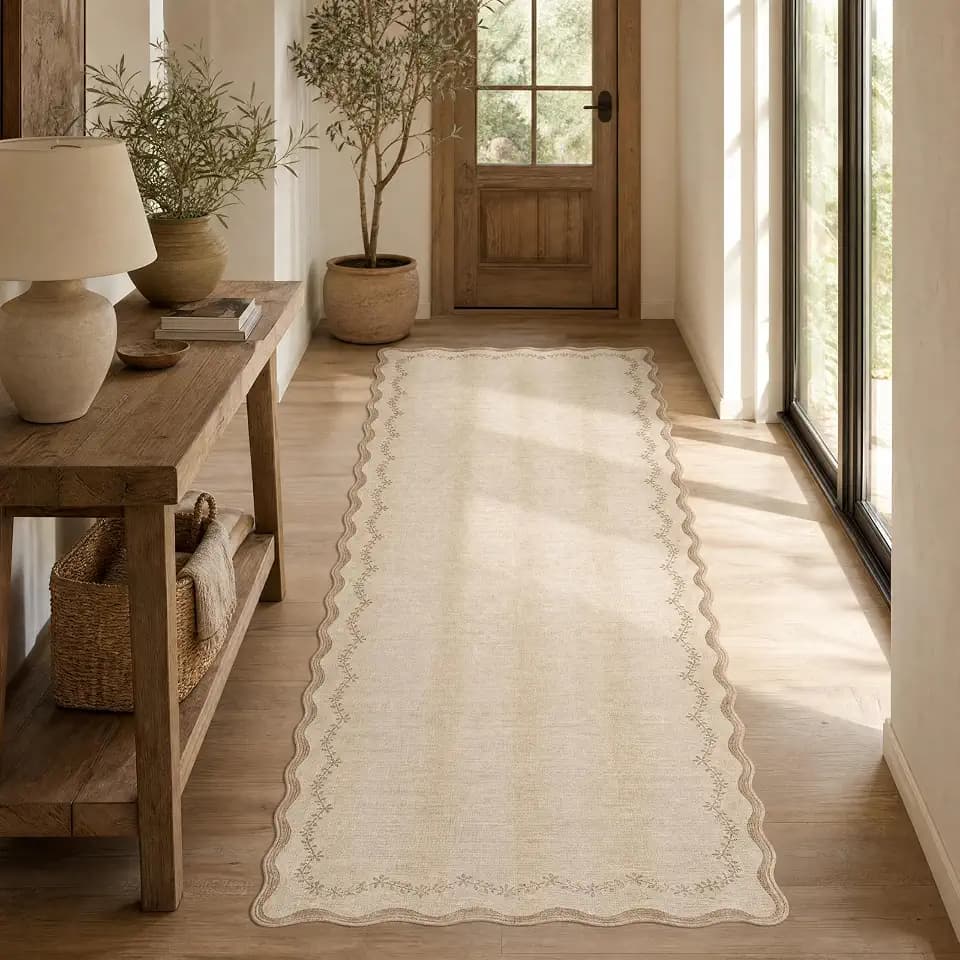 GarveeHome 2.5x8 Scalloped Washable Runner Rug Non Slip Hallway Kitchen Rug
