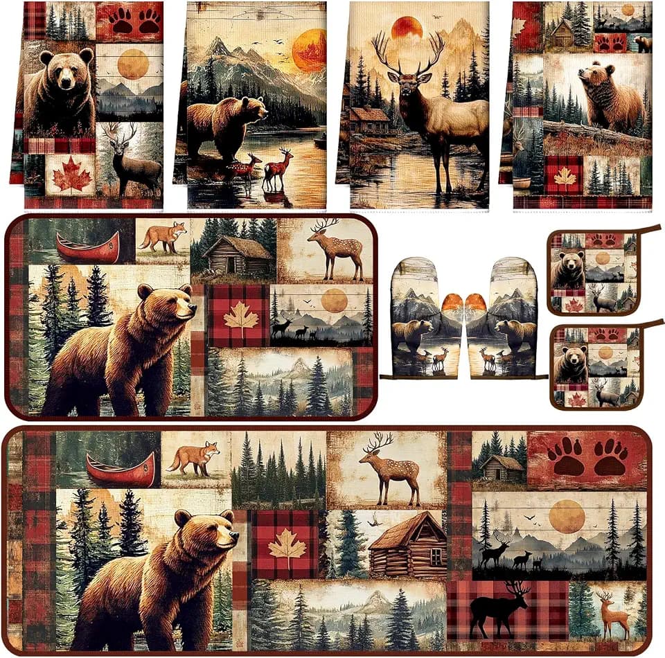 10 Pcs Rustic Wildlife Kitchen Decor Set Lodge Kitchen Accessories
