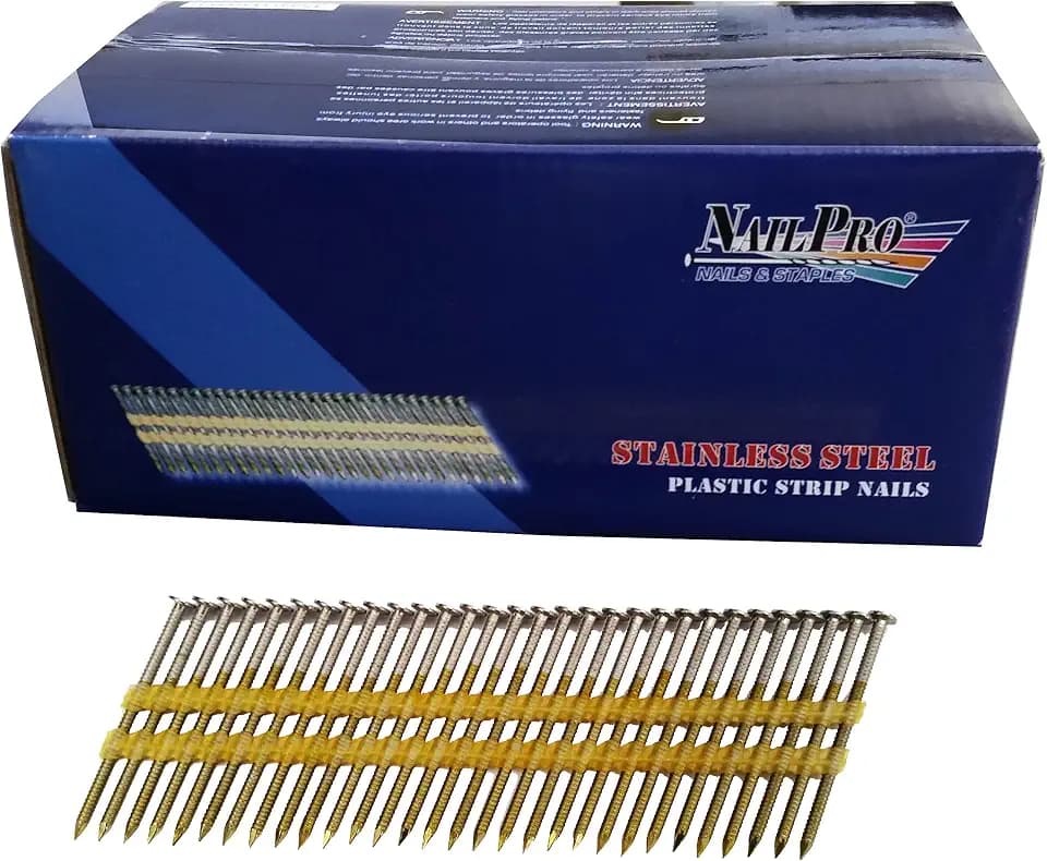 3-1/2" Inch by 0.131-1000 Pcs. per Carton Type 304 Stainless Steel - 21 Degree (Fits 20-22 Degree Nailers) Plastic Strip - Ring Shank - Full Head Nails