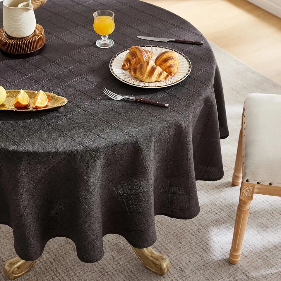 ZeeMart Linen Checked Round Table Cloth 52 Inch Charcoal