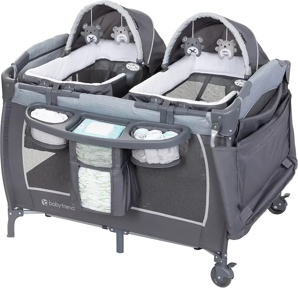 Baby Trend Lil’ Snooze™ Deluxe III Nursery Center® Playard for Twins, Cozy Grey