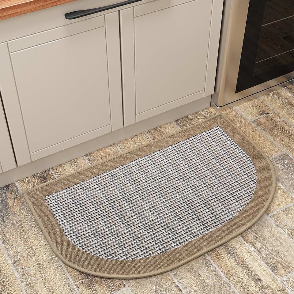 PADOOR Semicircular Kitchen Mat, 20x32 Kitchen Rug Non Slip Washable, Brown