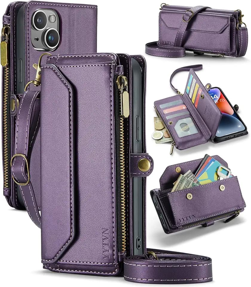 for iPhone 14 Plus Wallet Case with Card Holder, Purple