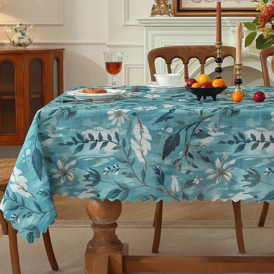 Rectangle Waterproof Tablecloth Linen Textured Table Cloth,Stain and Wrinkle Resistant Washable Fabric Table Cover for Dining, Party, Camping and Outdoor, 52 x 70 Inch, Sea of Flowers