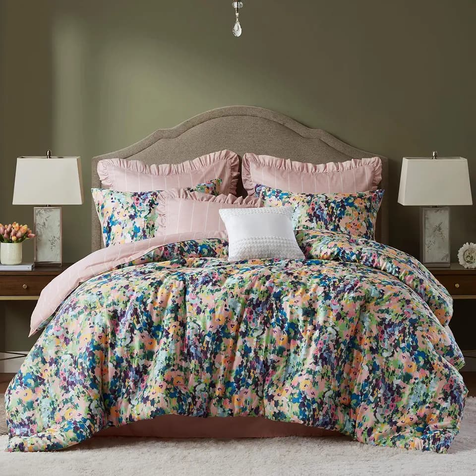 Madison Park Reversible Cotton Floral Comforter Set, 8PC Queen Bedding Set