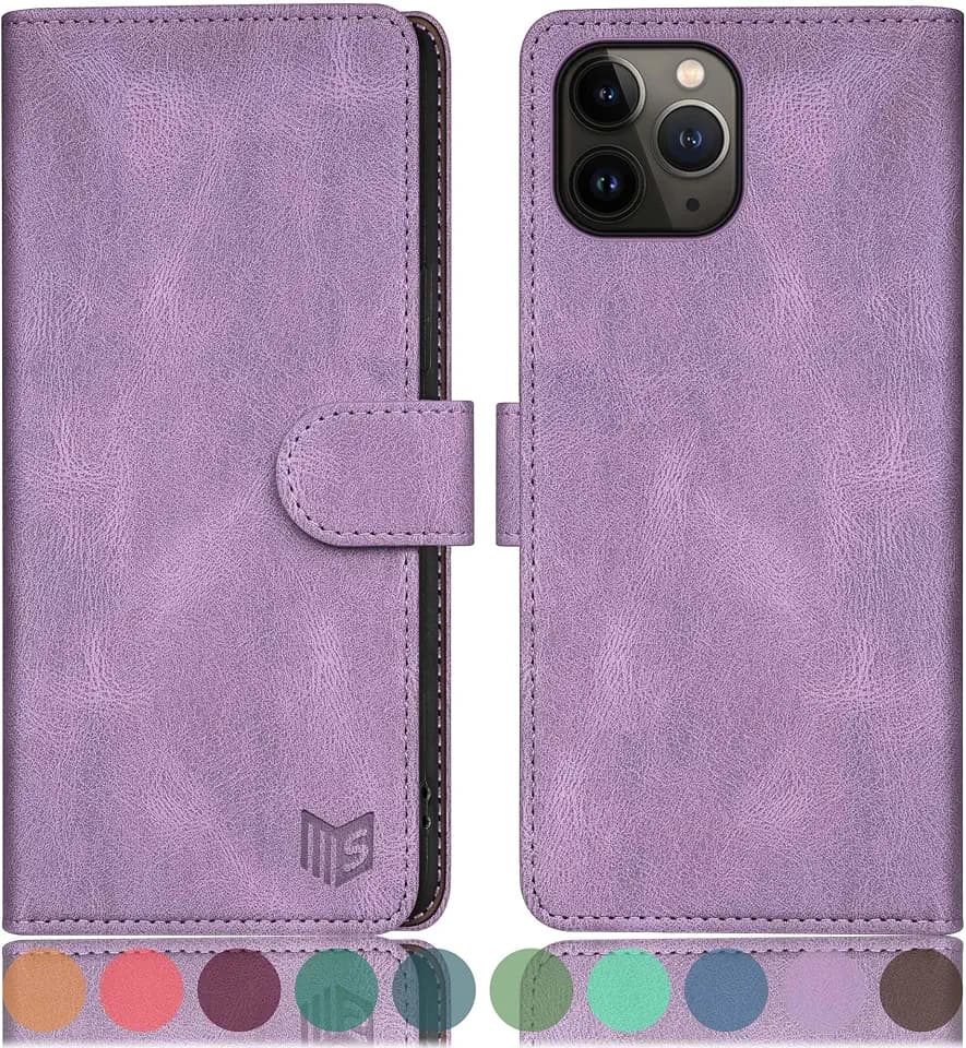 SUANPOT [RFID Schutz für iPhone 11 Pro Max 6,5-Zoll Hülle PU Leder Handyhülle Lederhülle Klapphülle Kartenfach Flip Cover für Apple 11 Pro Max Handy hülle Leather Wallet Phone Case Flieder Lila
