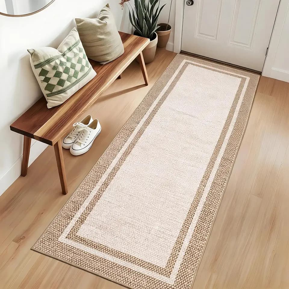 Garvee Long Kitchen Rugs Neutral Border 2x10 Entryway Washable Rug,Beige