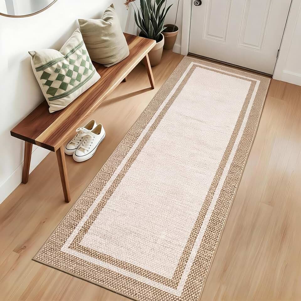 Garvee Runner Rug 2x8 Neutral Border Kitchen Rugs Washable Rug,Beige