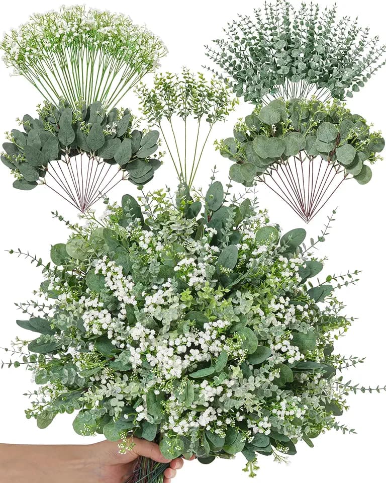 Alecono 5 Kinds Mixed Artificial Greenery Eucalyptus Stems Bulk