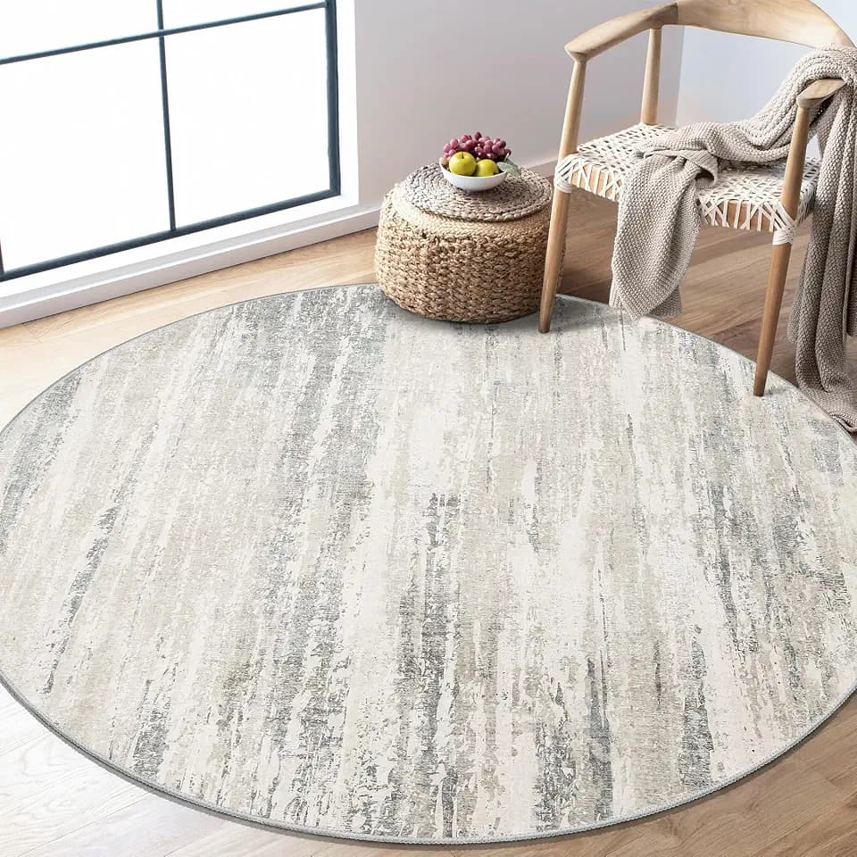 MUJOO Round Rug 4ft Small Cicle Area Rug Washable Low Pile Non Slip Modern