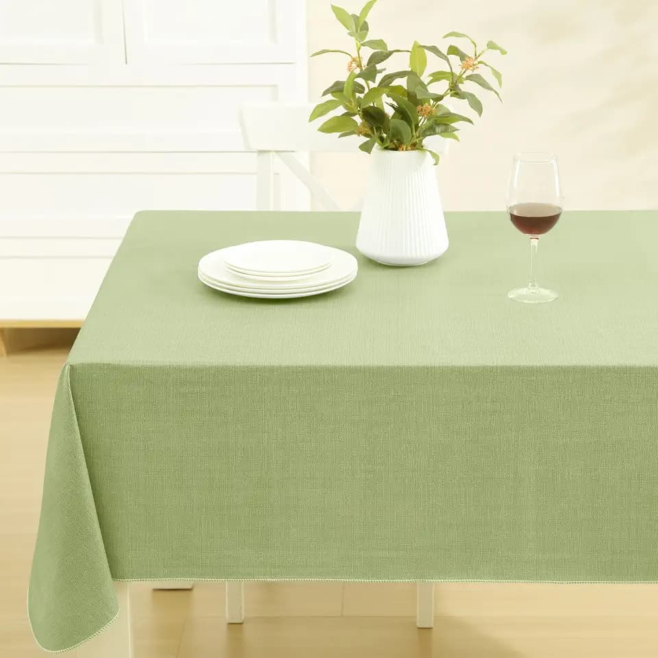 Lintex Cafe Hotel Linen Look Vinyl Flannel Backed Tablecloth, Heavyweight 4 Gauge, 52 x 70 Inch Rectangle, Celery Green Indoor Outdoor Waterproof Wipe Clean Table Cover